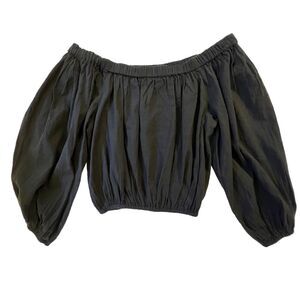 Circus NY by Sam Edelman Peasant Crop Top XS Black Cottagecore Coquette NWOT